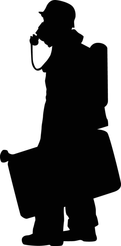 Silhouette of firefighter full body illustration. Fireman wearing bunker gear uniform. vector