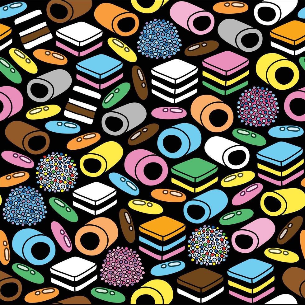Liquorice candy seamless black background. vector
