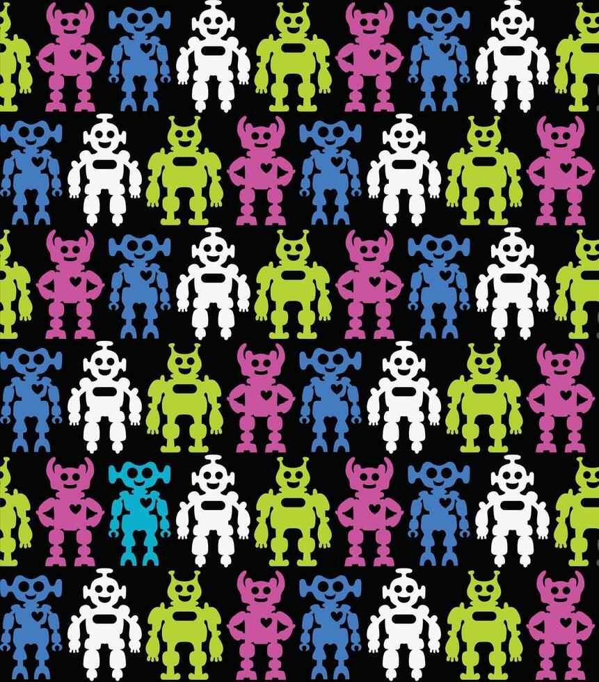 Robots. Seamless black background vector