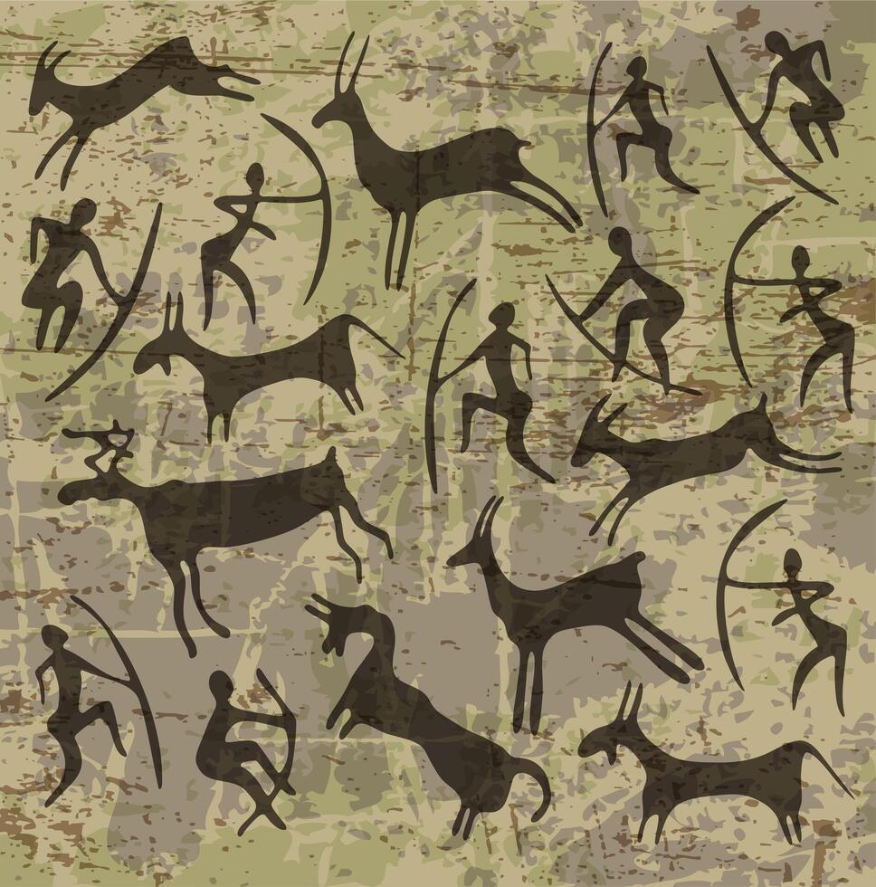 Petroglyphs. background with various petroglyph elements vector