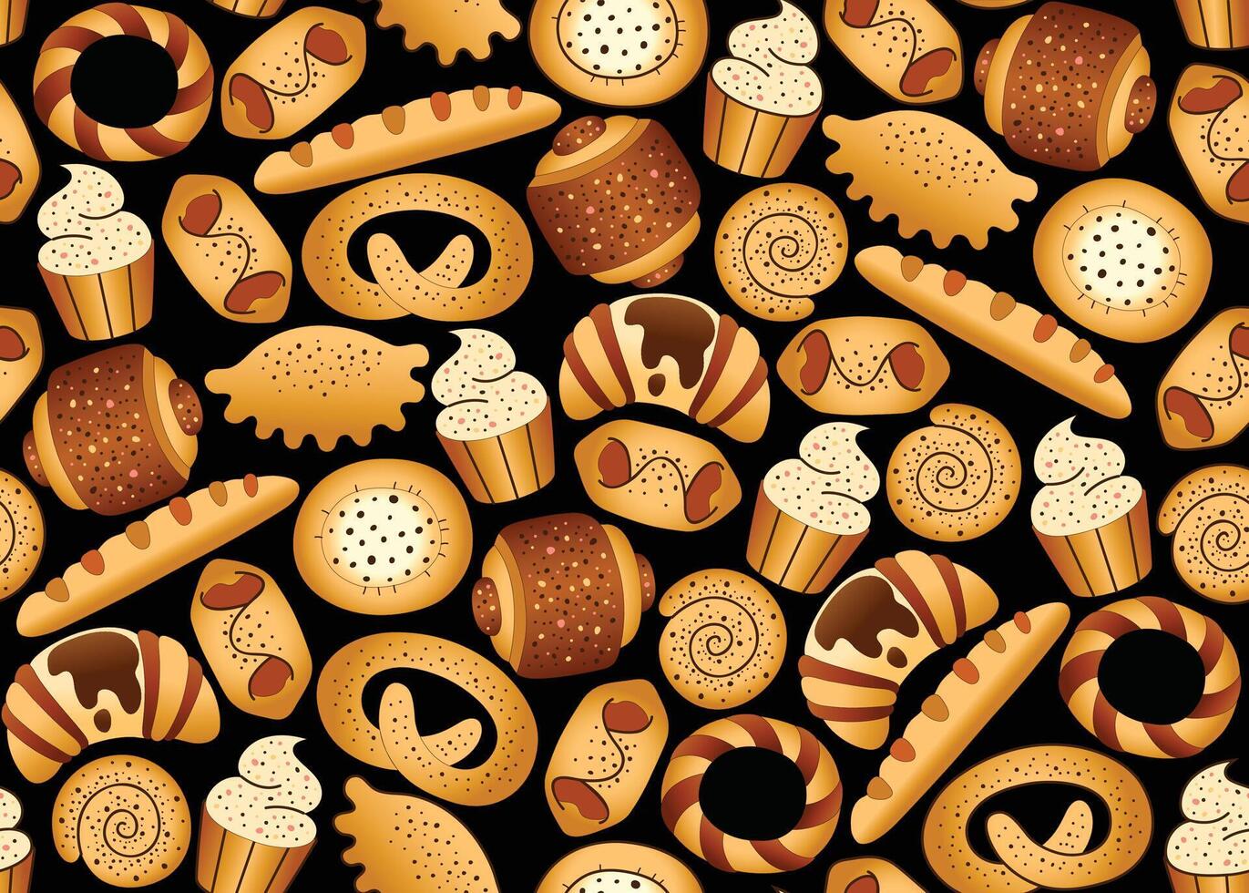 Bakery various products. Seamless background. Bakery various products. Seamless black background vector