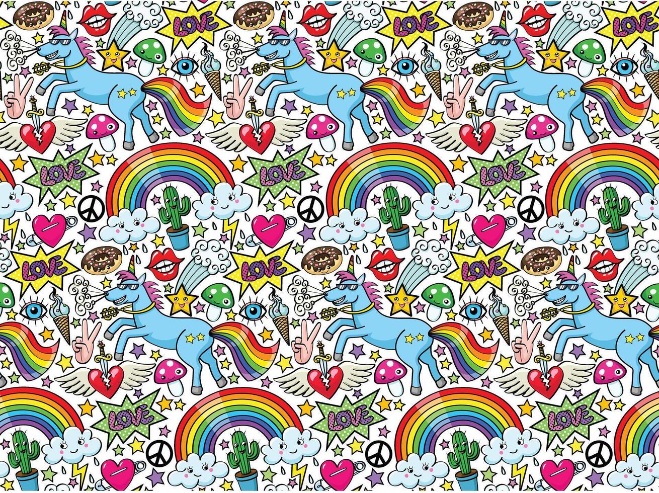 Unicorn background with different elements for teens vector