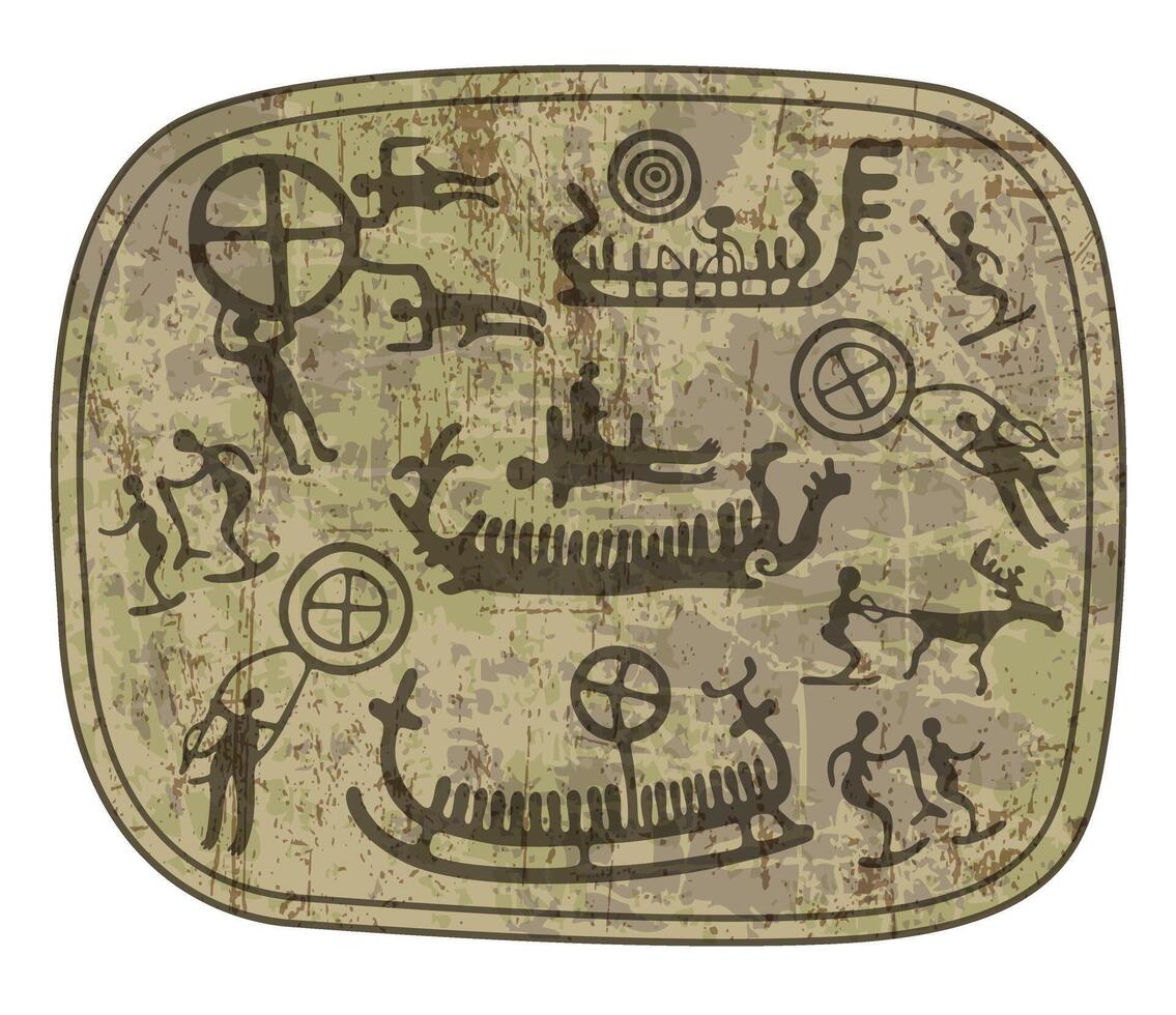 Petroglyphs. Background with various petroglyph elements vector
