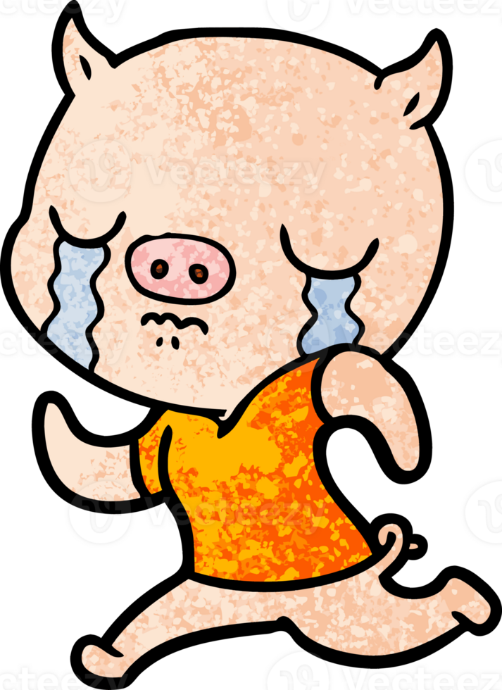 cartoon pig crying running away drawing png