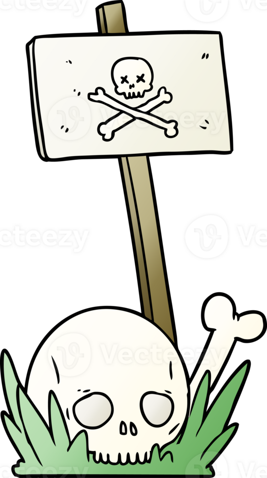 cartoon skull bones and warning sign drawing png