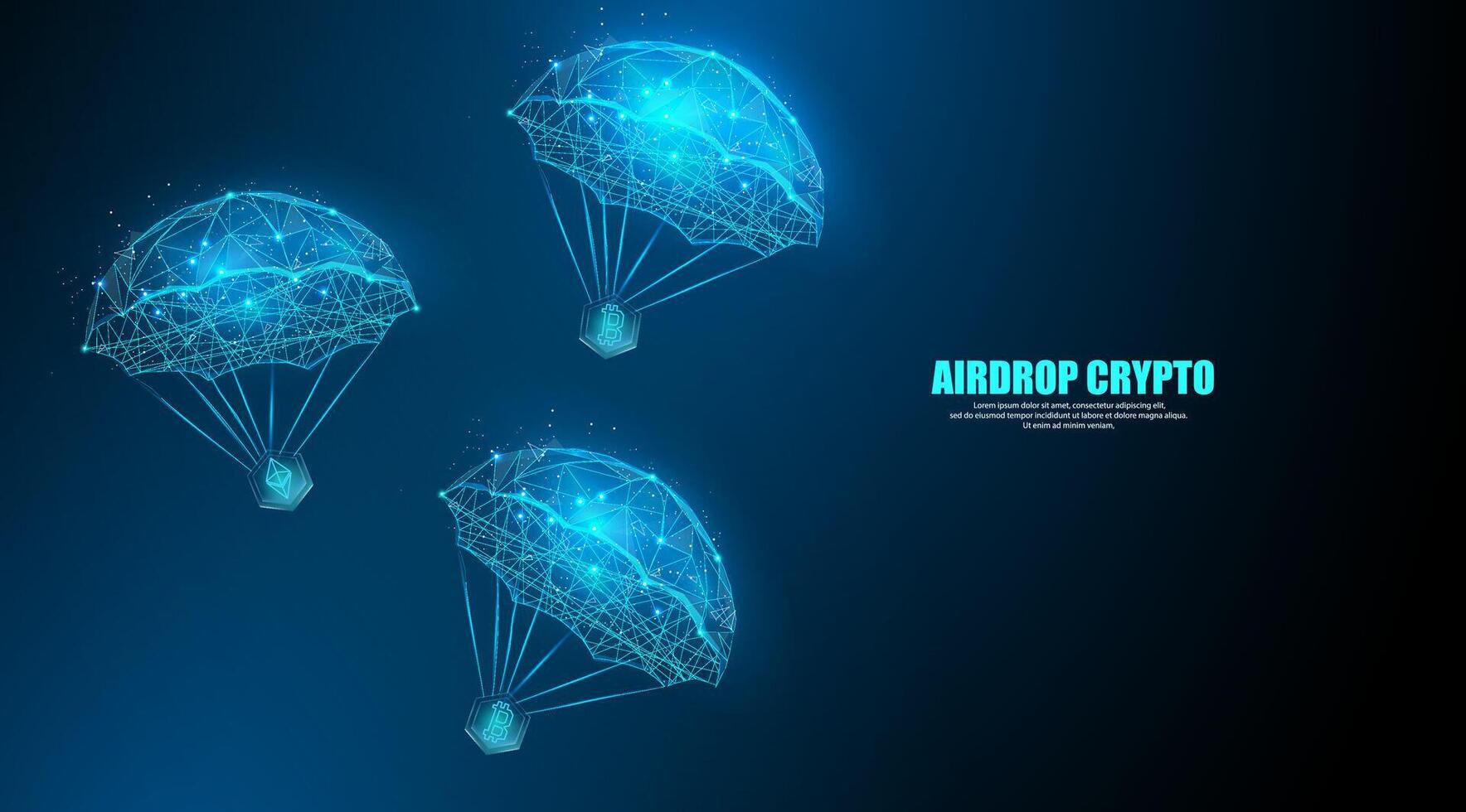Abstract crypto airdrop coin for Bitcoin, Ethereum, and BNB. Digital money concept background vector