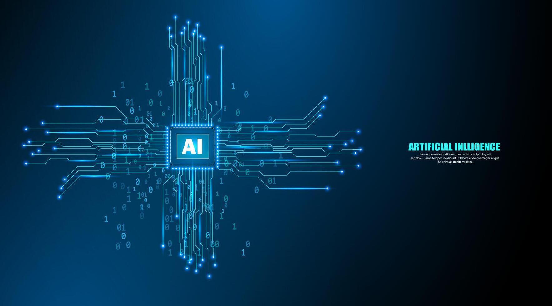 Circuit board machine learning and artificial Intelligence are processing big data and information. Hi-tech blue background vector