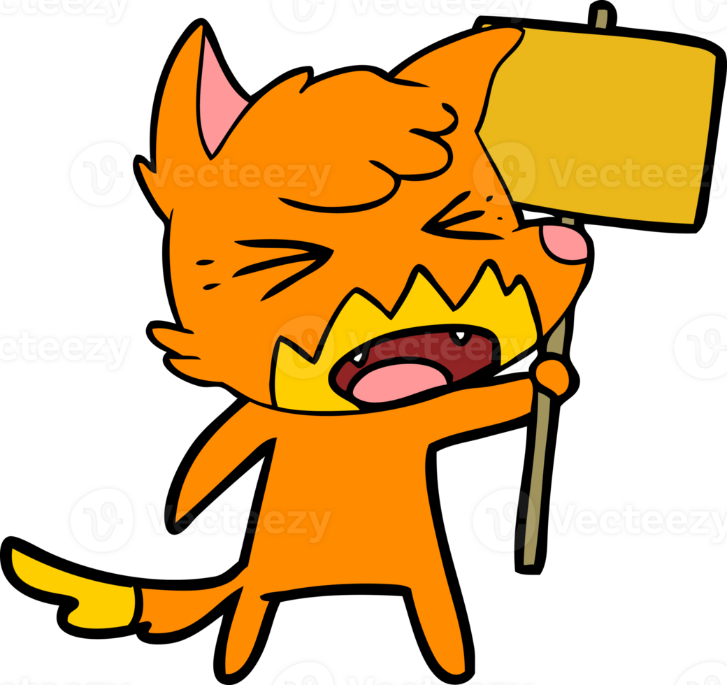fox cartoon character with protest sign drawing png