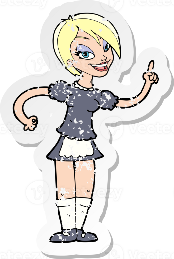 retro distressed sticker of a cartoon waitress taking order drawing png