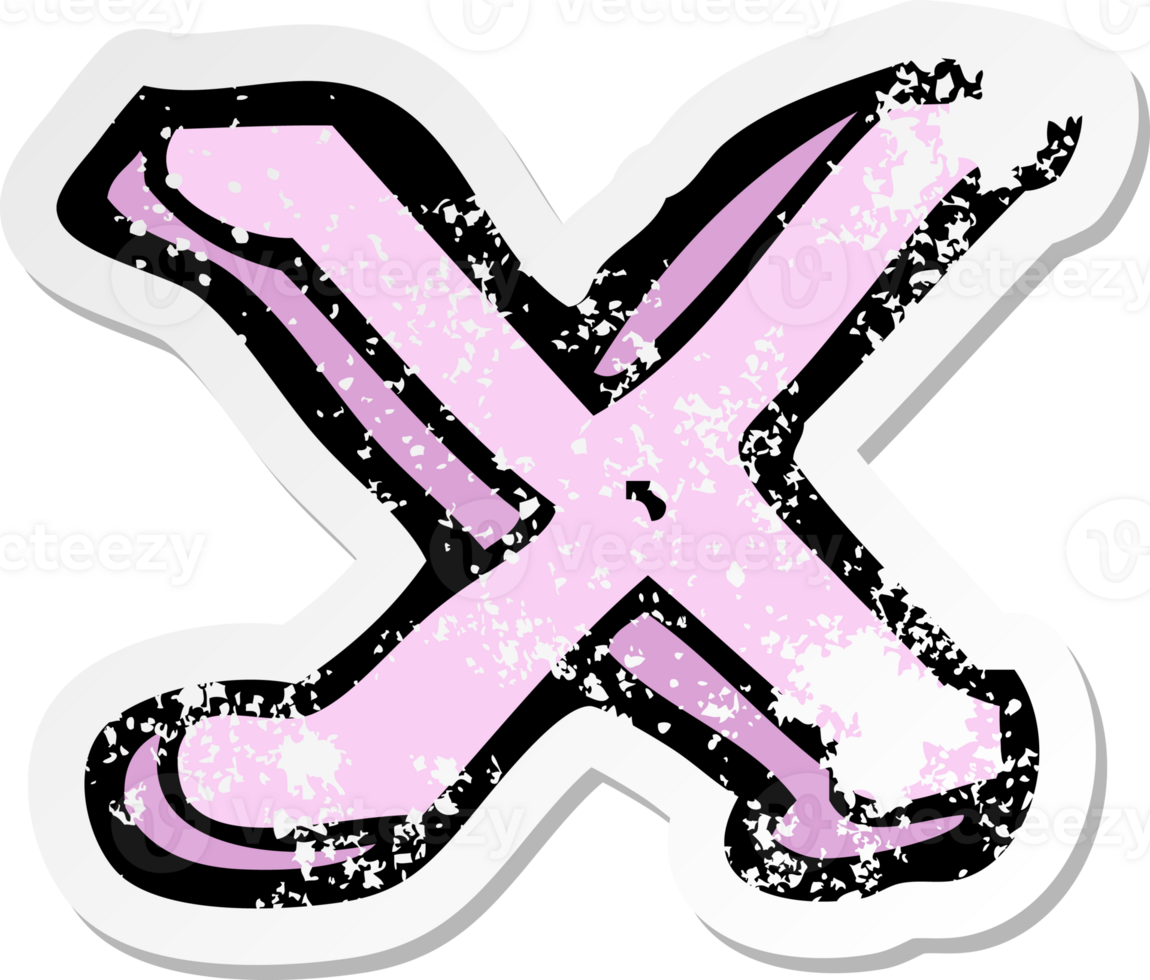 retro distressed sticker of a cartoon letter X drawing png