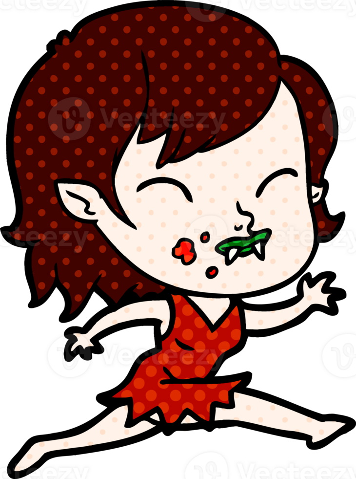 cartoon vampire girl with blood on cheek drawing png