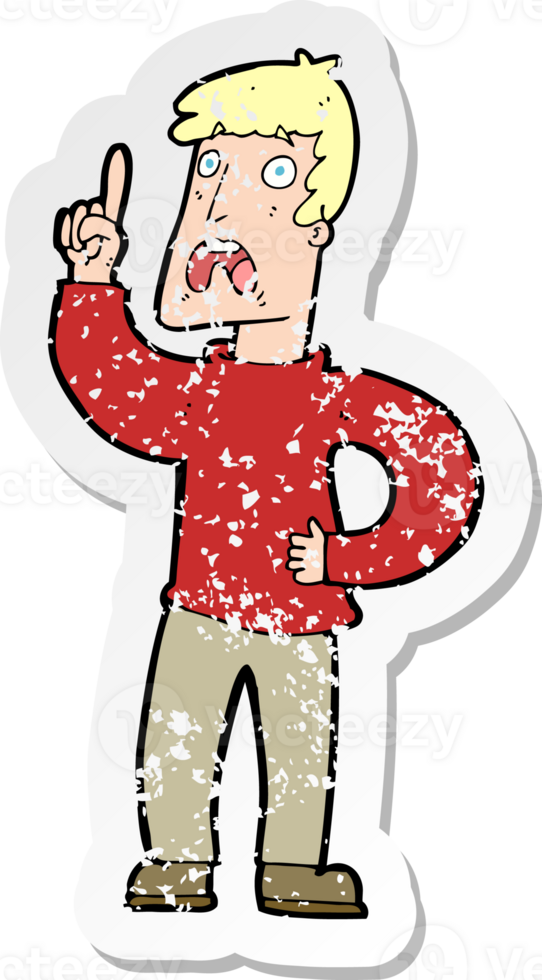 retro distressed sticker of a cartoon man with complaint drawing png