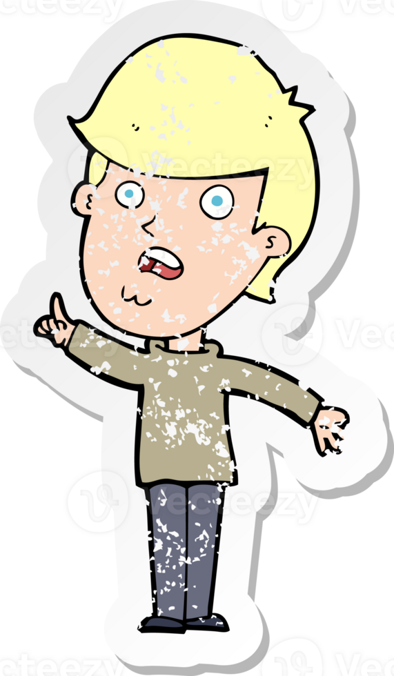 retro distressed sticker of a cartoon man asking question drawing png