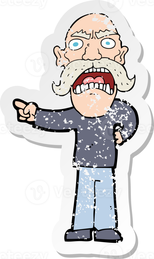 retro distressed sticker of a cartoon angry old man drawing png