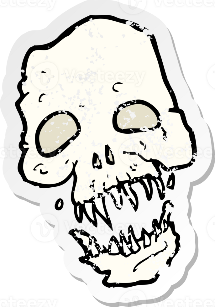 retro distressed sticker of a cartoon scary skull drawing png
