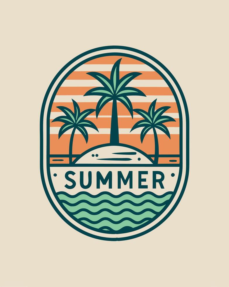 Monoline beach summer vibes retro and vintage for your desig community or your logo vector