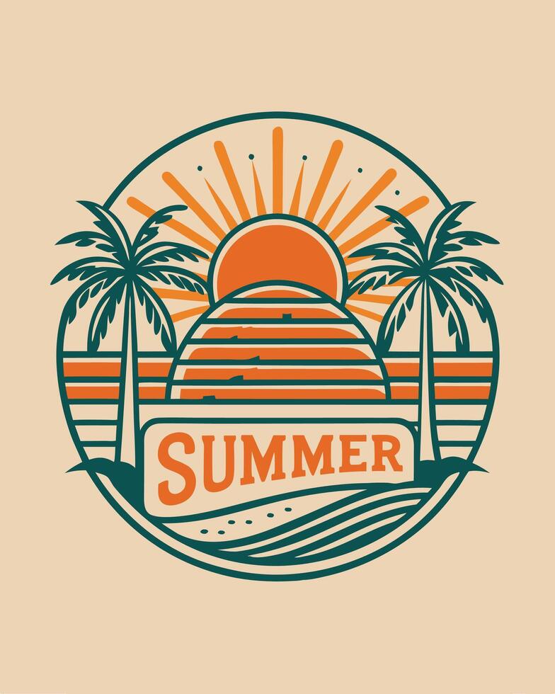 Monoline beach summer vibes retro and vintage for your desig community or your logo vector