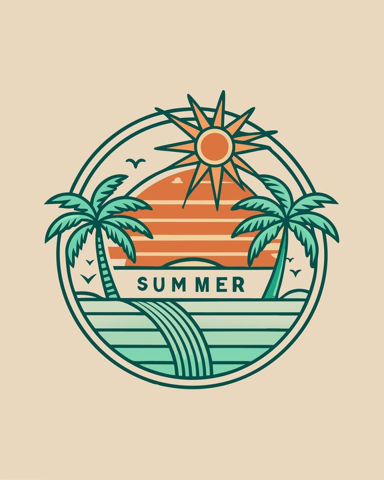 Monoline beach summer vibes retro and vintage for your desig community or your logo vector