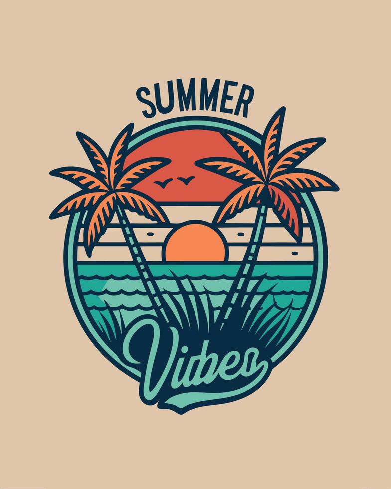 Monoline beach summer vibes retro and vintage for your desig community or your logo vector
