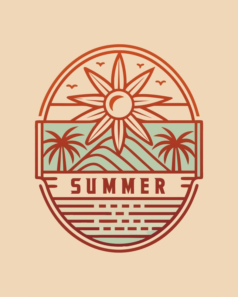 Monoline beach summer vibes retro and vintage for your desig community or your logo vector