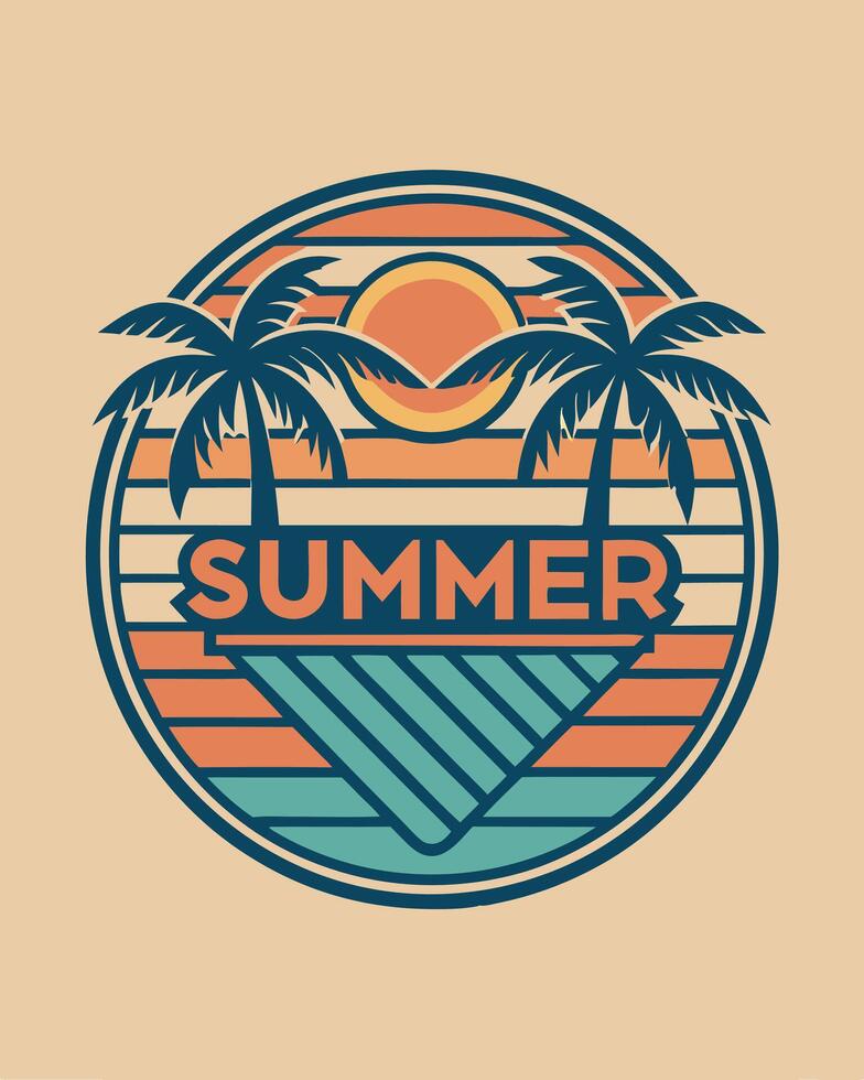 Monoline beach summer vibes retro and vintage for your desig community or your logo vector