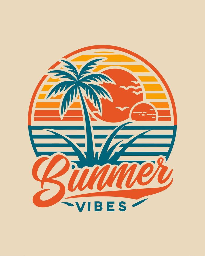Monoline beach summer vibes retro and vintage for your desig community or your logo vector