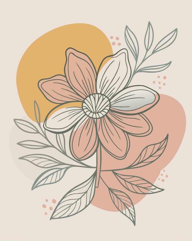 Monoline hand drawn flower vintage for your wall art or studio vector