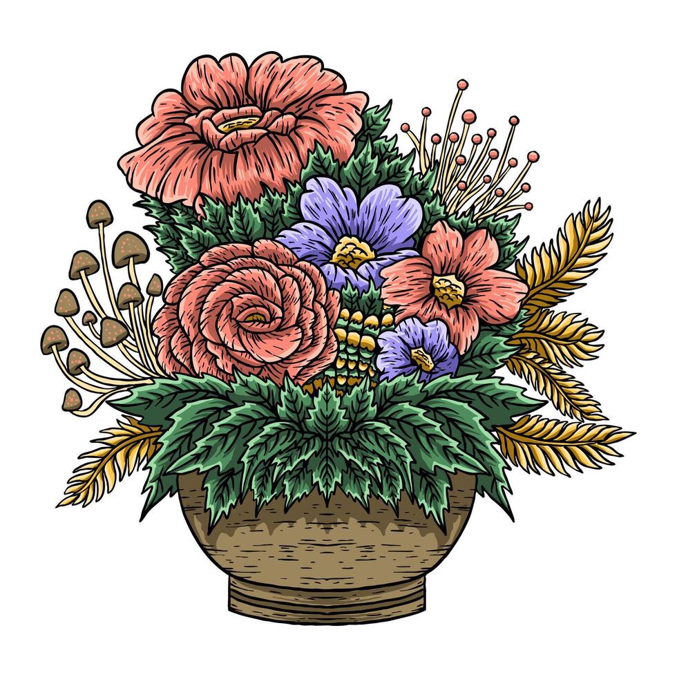 a bouquet of flowers in a vase vector