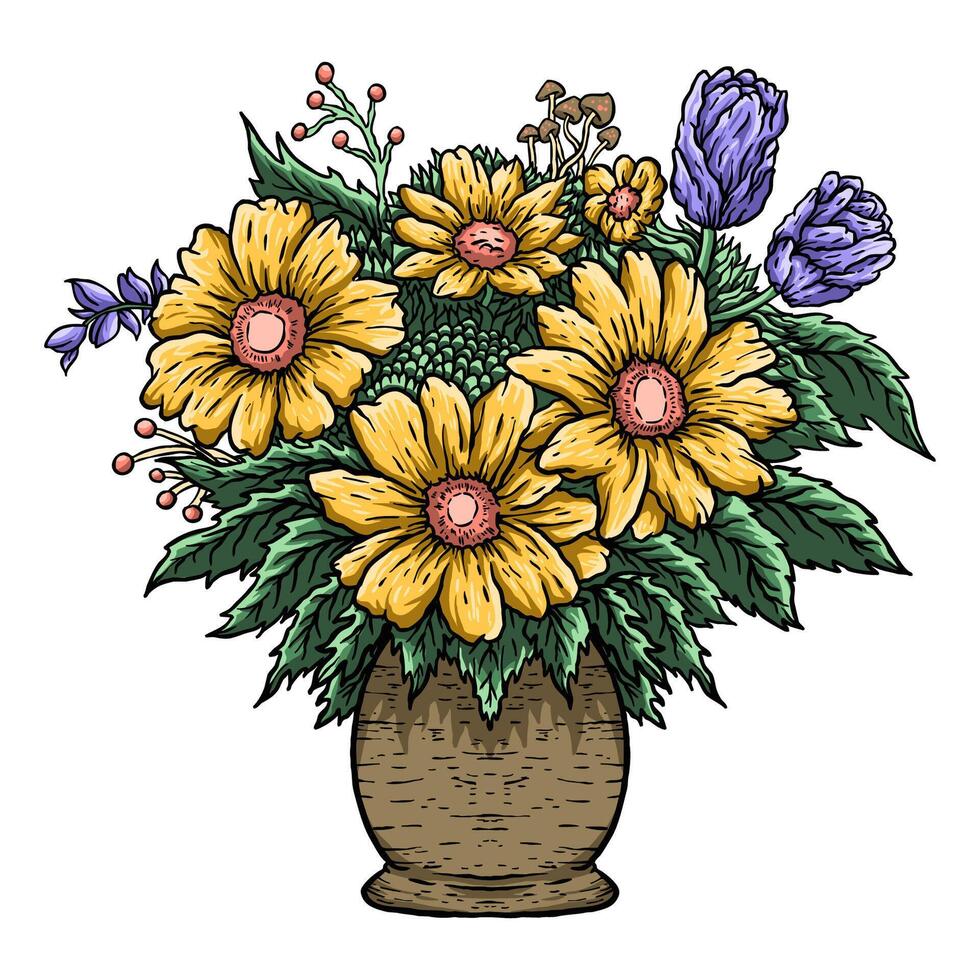 a bouquet of flowers in a vase vector