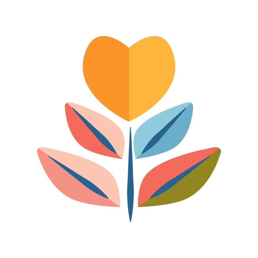Geometric branch icon with minimalistic leaves and yellow flower heart vector