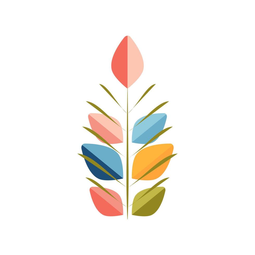 Geometric Branch with Mirrored Colorful Leaves and Veins vector