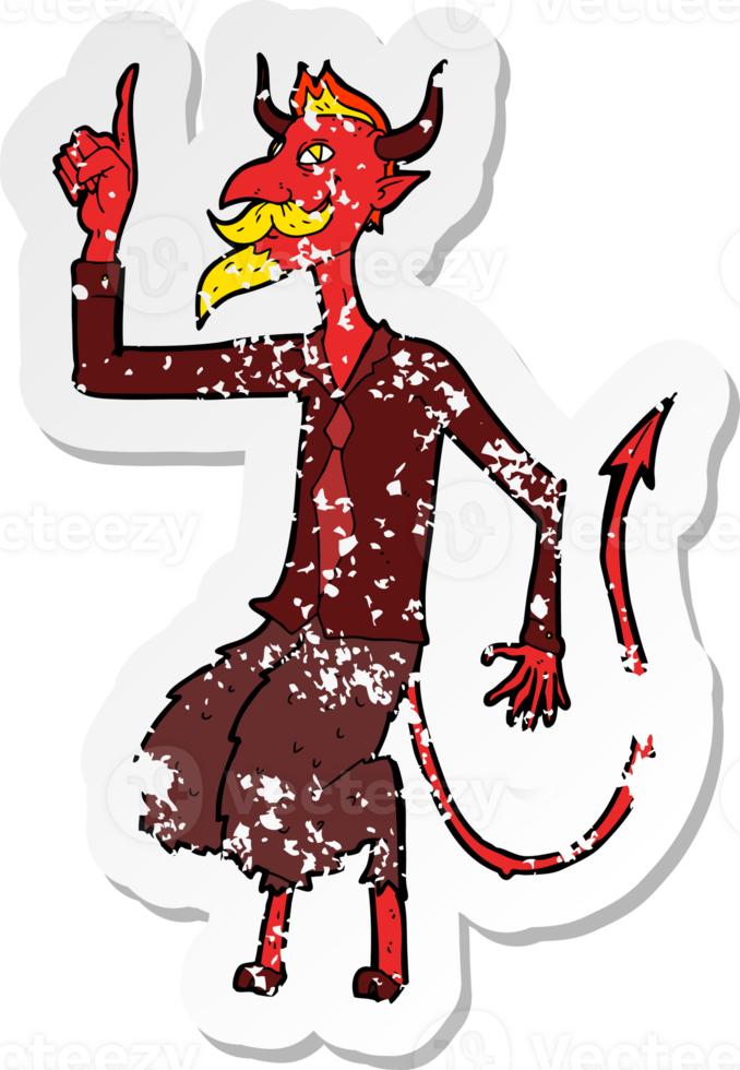 retro distressed sticker of a cartoon devil in shirt and tie drawing png