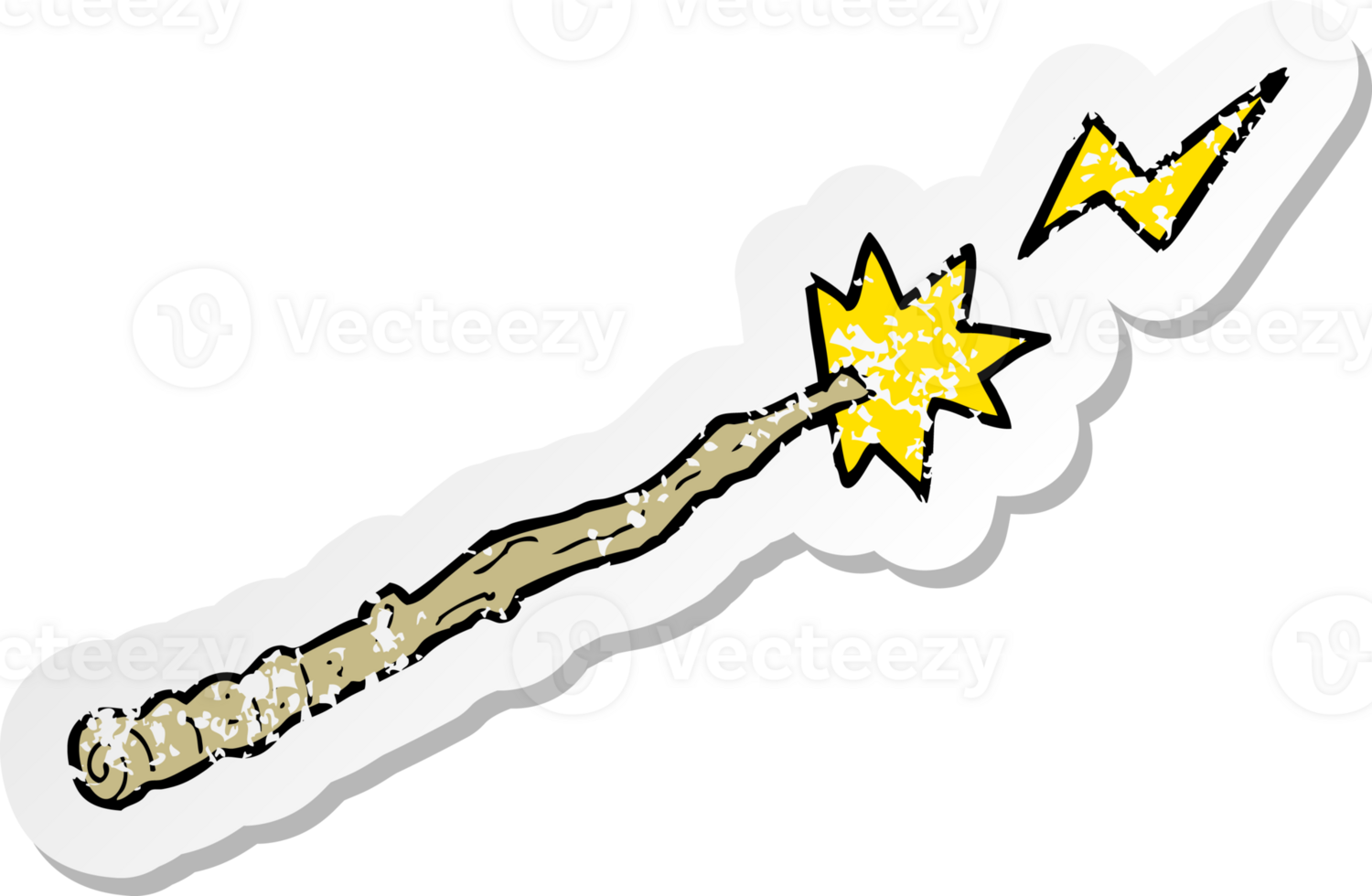 retro distressed sticker of a cartoon magic wand drawing png