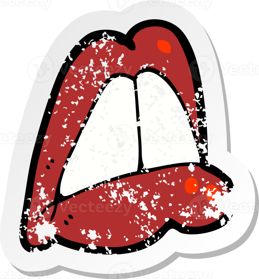 retro distressed sticker of a cartoon lips drawing png