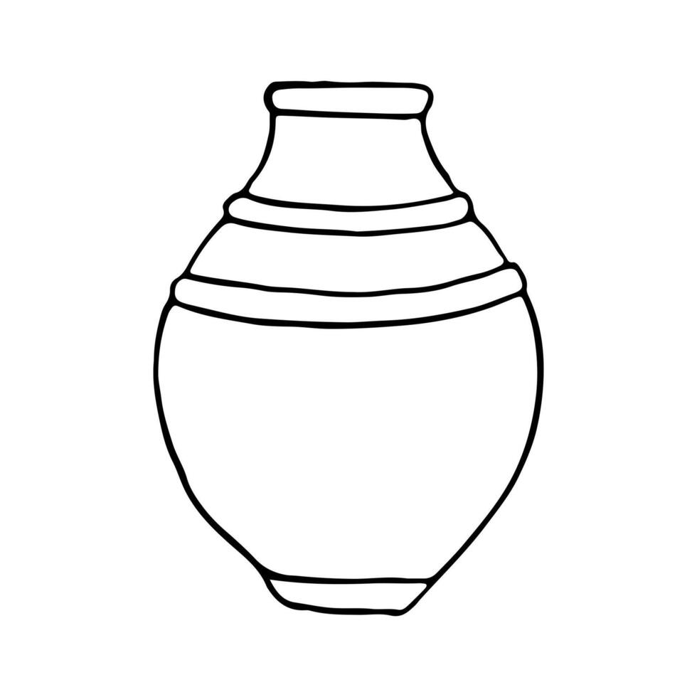 Simple line vase black and white illustration. Ancient empty jug for wine or tree plant in Greek style. Ink drawing for coloring pages vector