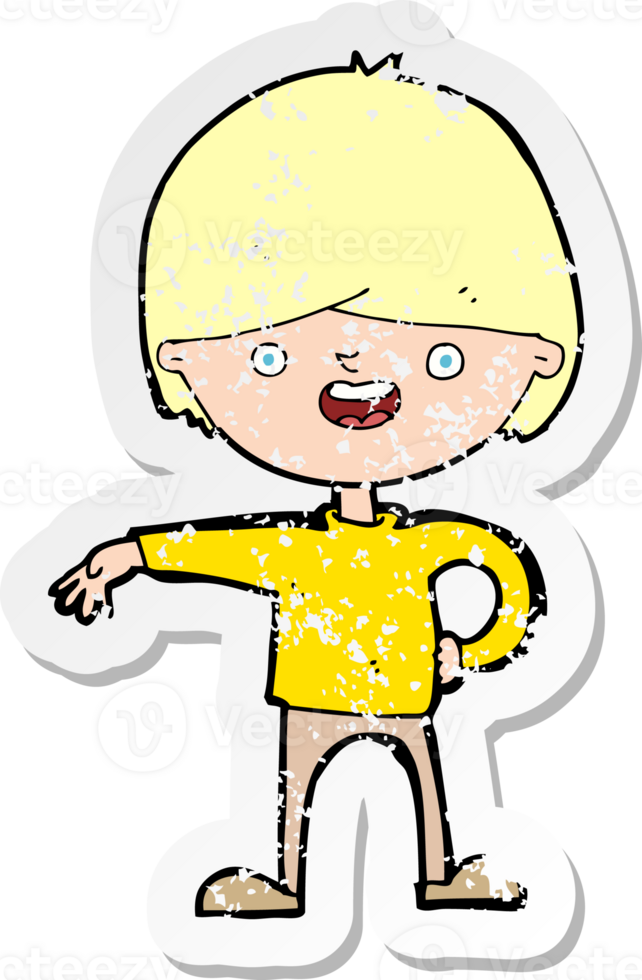 retro distressed sticker of a cartoon happy man drawing png