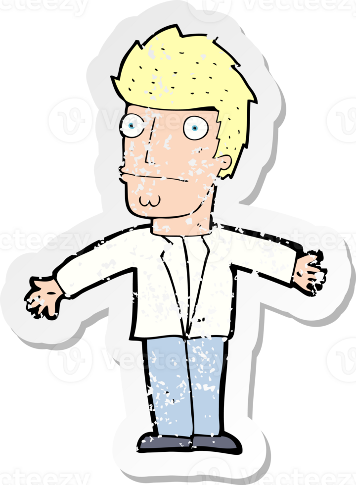 retro distressed sticker of a cartoon confused man drawing png