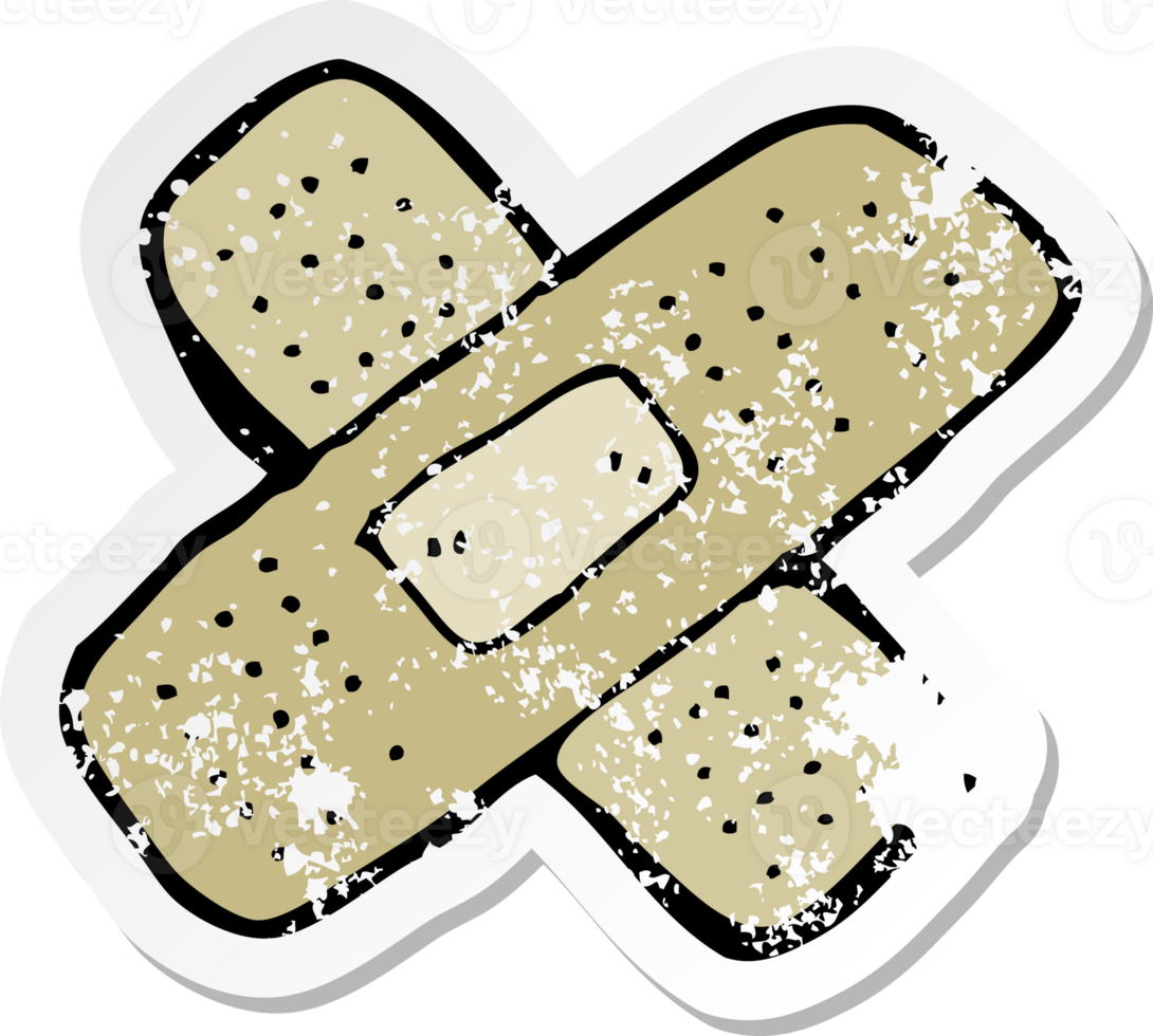 retro distressed sticker of a cartoon plaster drawing png