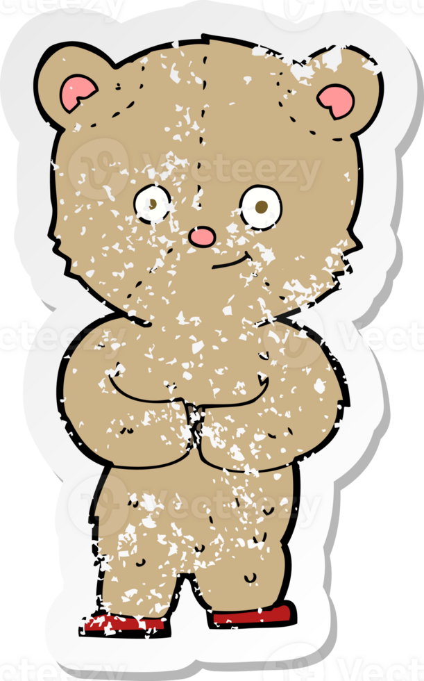retro distressed sticker of a cartoon teddy bear drawing png