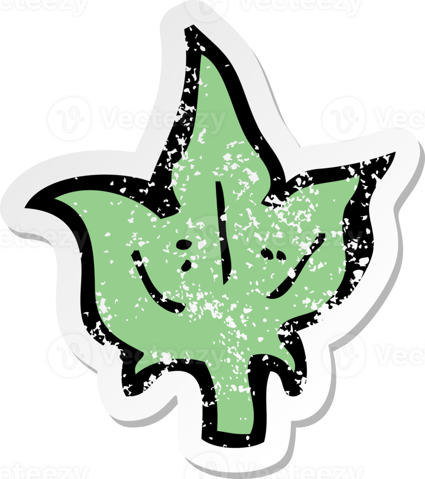 retro distressed sticker of a cartoon leaf symbol drawing png