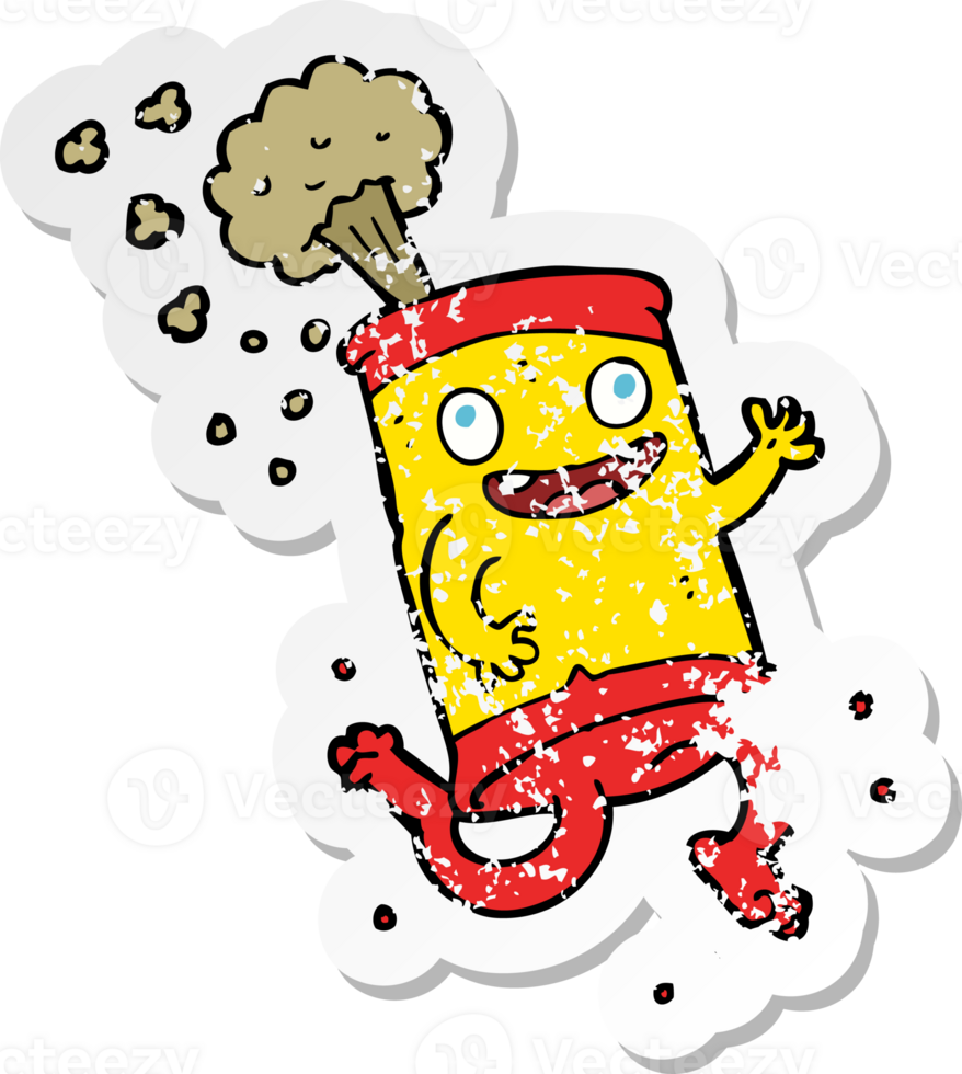 retro distressed sticker of a cartoon crazy soda can drawing png