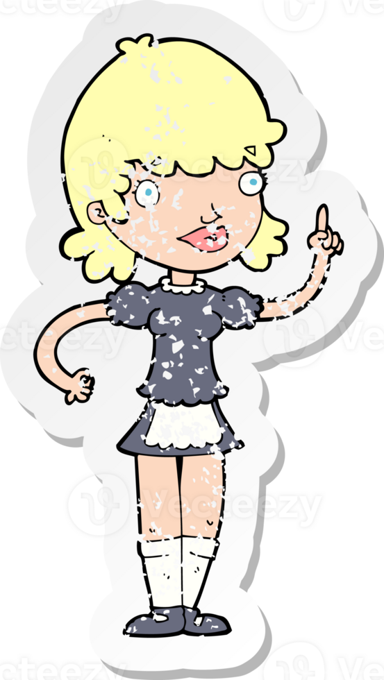 retro distressed sticker of a cartoon maid drawing png