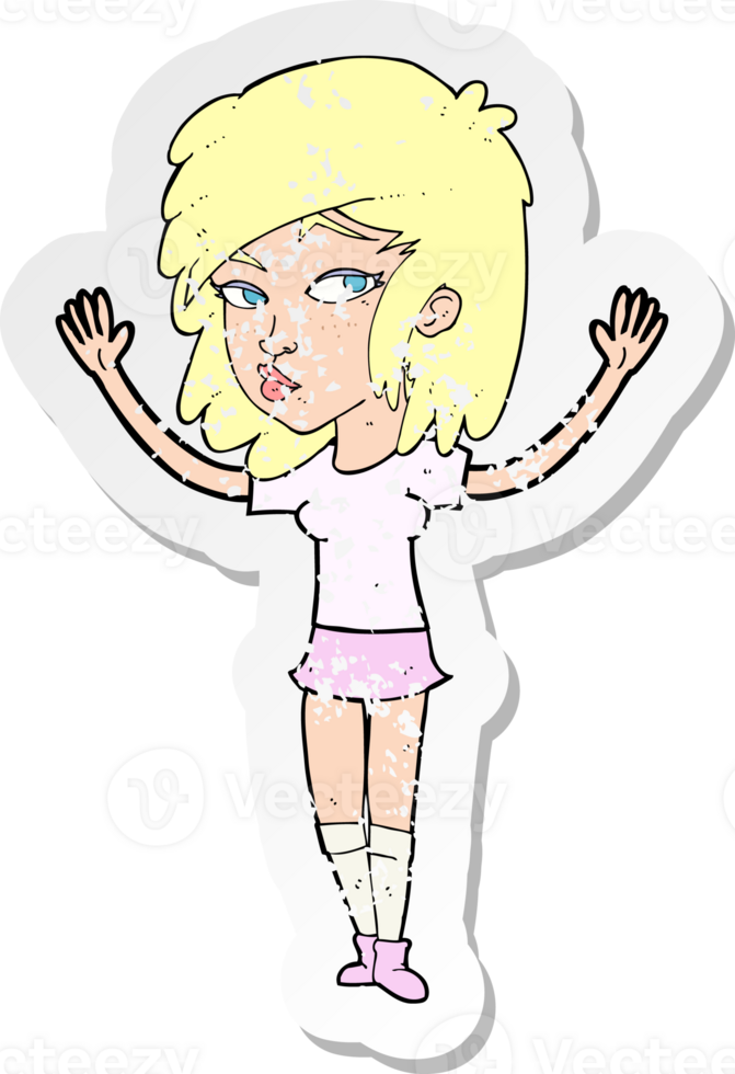 retro distressed sticker of a cartoon pretty girl drawing png
