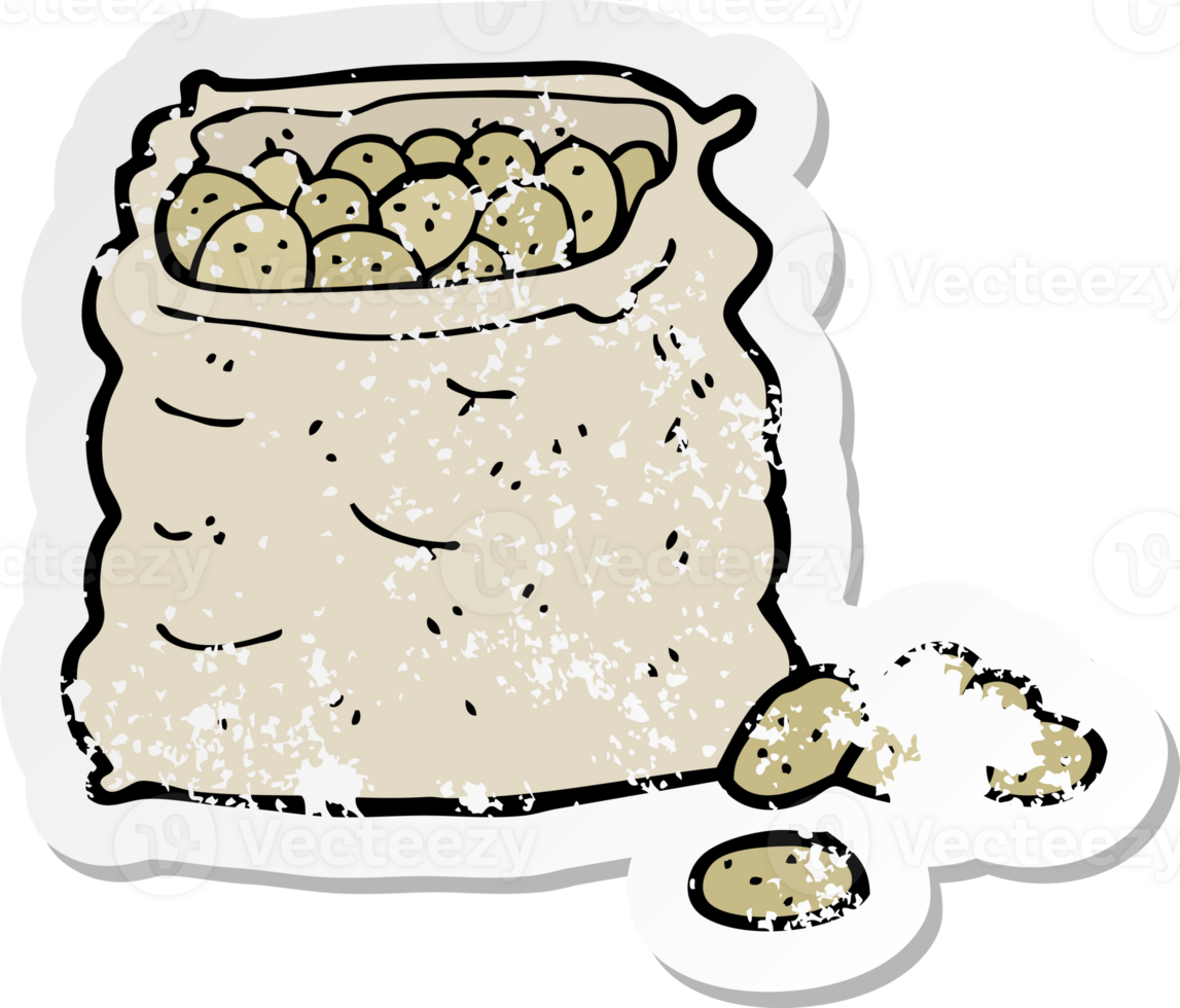 retro distressed sticker of a cartoon sack of potatoes drawing png