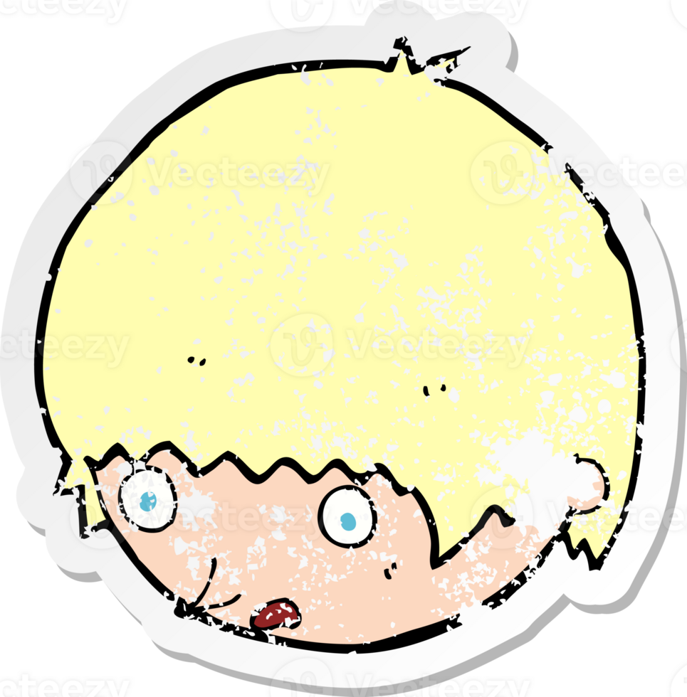 retro distressed sticker of a cartoon shocked face drawing png
