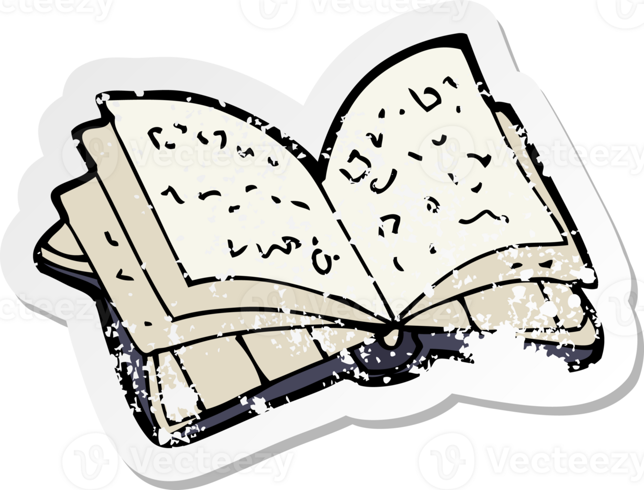 retro distressed sticker of a cartoon open book drawing png