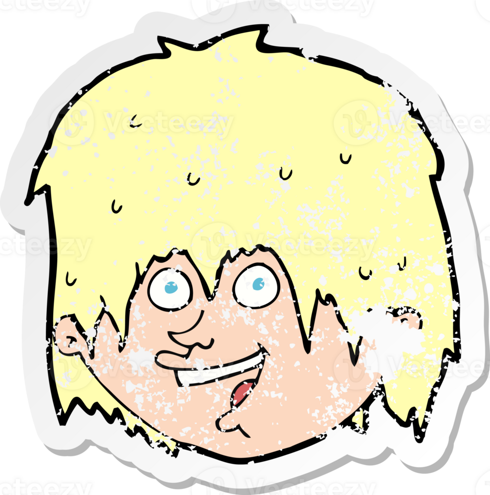 retro distressed sticker of a cartoon happy man drawing png