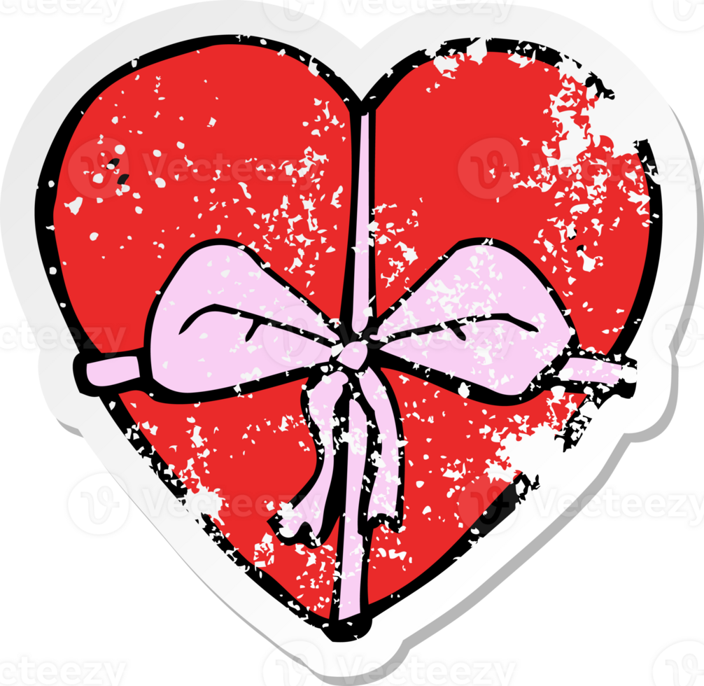 retro distressed sticker of a cartoon heart shaped present drawing png