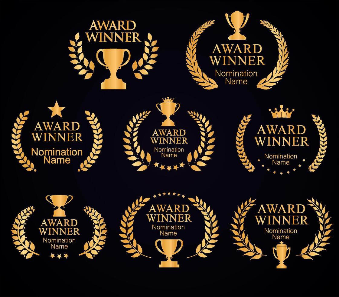 Award Winner emblem collection of gold laurel wreath vector