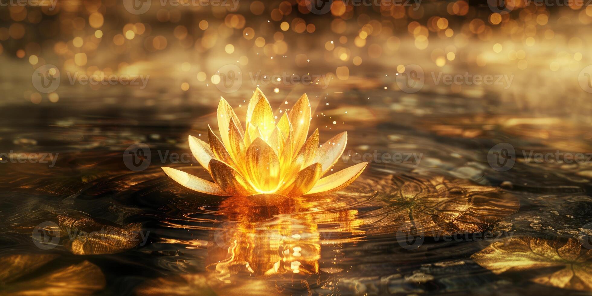 Golden lotus in water. Abstract golden background with flower. Magic background photo